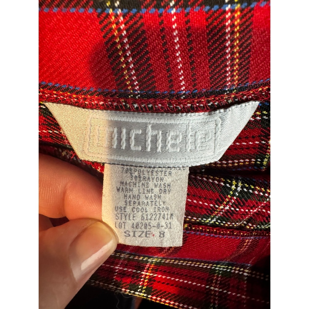 Vintage Michele Red Tartan Plaid Pleated Small Mini Skirt 8 Made in USA Preppy - Picture 4 of 9